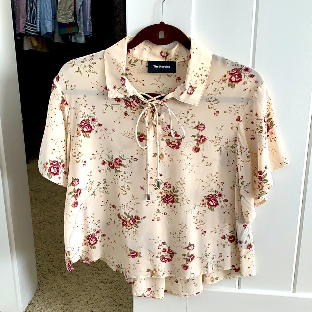The Kooples silk floral lace up top